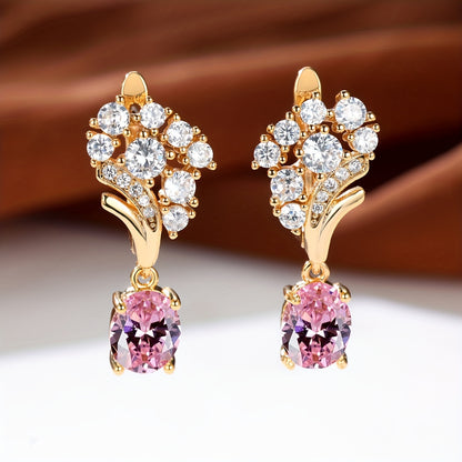 Oval Shiny Zirconia Decor Dangle Earrings Japanese / Korean Style Copper 18K Gold Plated Jewelry Daily Casual