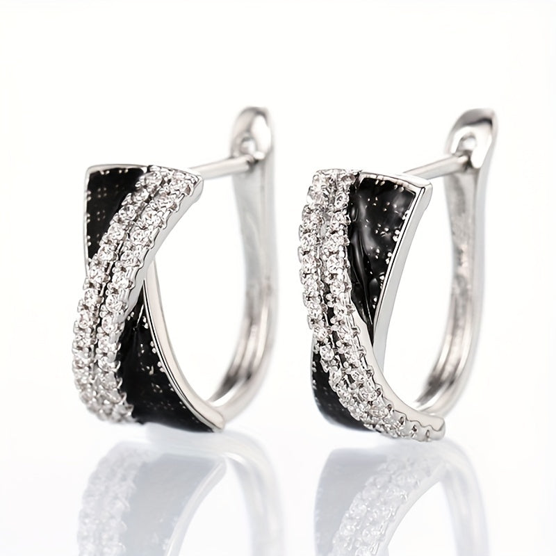 Creative X-shaped loop earrings with white and black Zirconia, elegant and luxurious style, exquisite Women's earrings