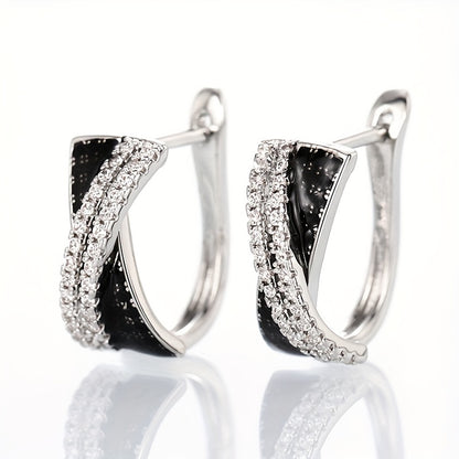 Creative X-shaped loop earrings with white and black Zirconia, elegant and luxurious style, exquisite Women's earrings