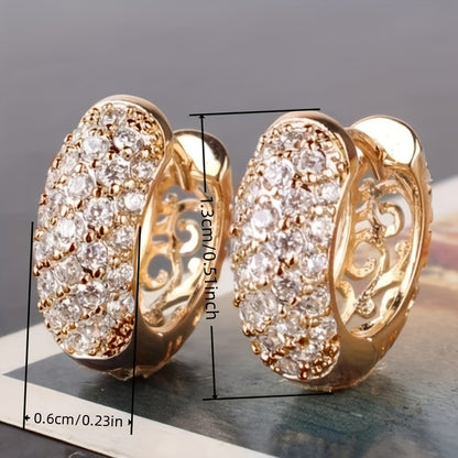 18K Gold Plated Shiny zirconia Hoop Earrings For Women Wedding Engagement Daily Wear Earrings Vintage Elegant Style