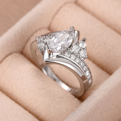 925 silver-plated zircon ring, fashionable women's horse eye ring, exquisite wedding jewelry, daily casual accessories