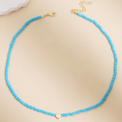 Bohemian Heart Decorative Ladies Bead Rice Bead Necklace, Summer Fashion Jewelry