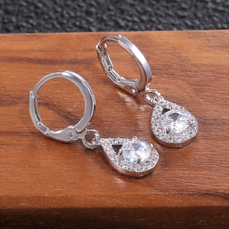 Exquisite 2 Carat Round Zirconia Pendant Earrings Women's White Gold 925 Silver Plated Pendant Ring Earrings Bridal Wedding Jewelry Gift